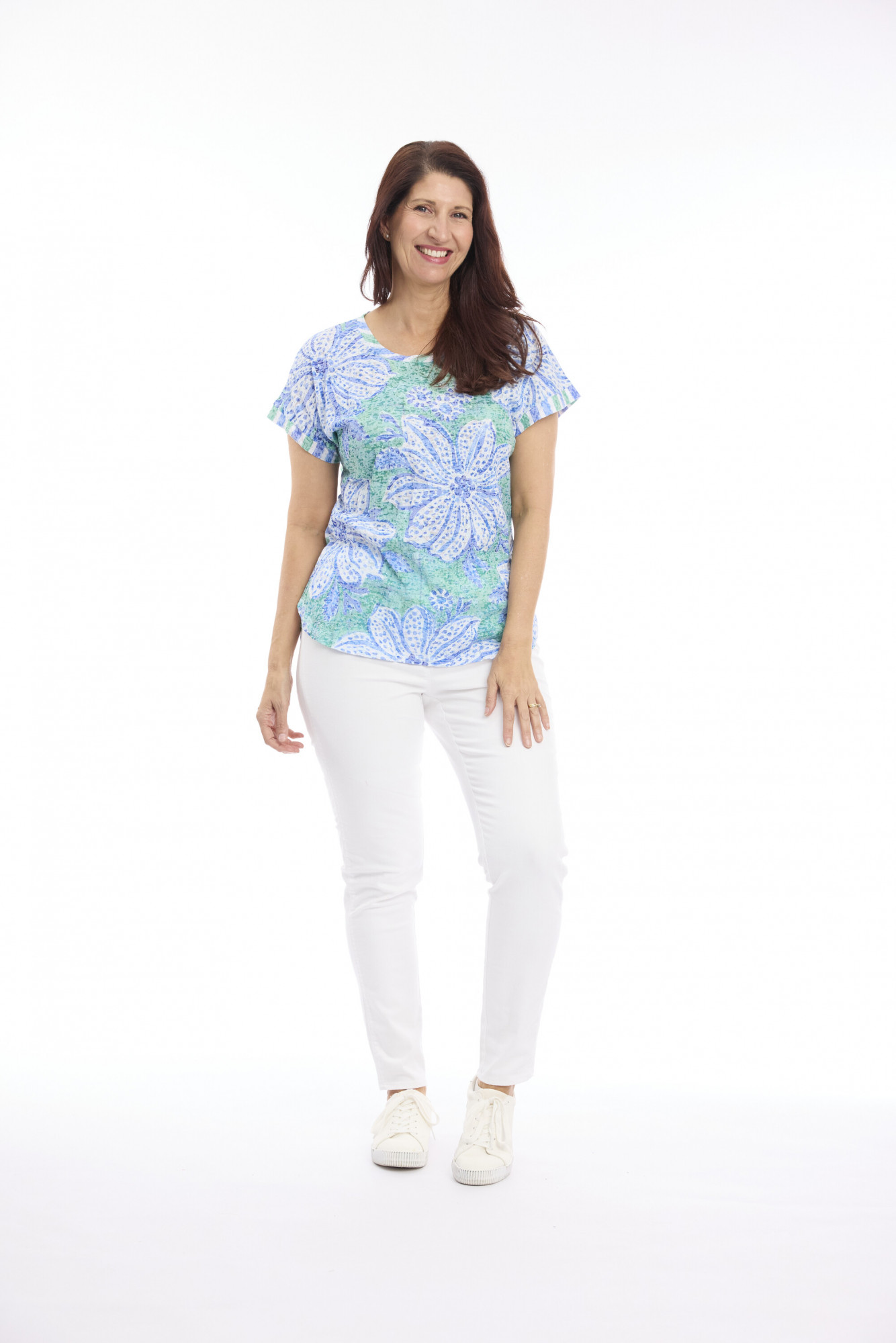 Burnout Stripe &amp; Print Drop Shoulder Tee