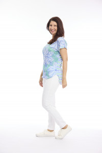 Burnout Stripe & Print Drop Shoulder Tee