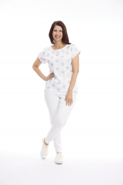 Foil Spots T-Shirt with Eyelet Trim