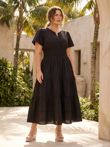 Poplin Dress Maxi Short Sleeve