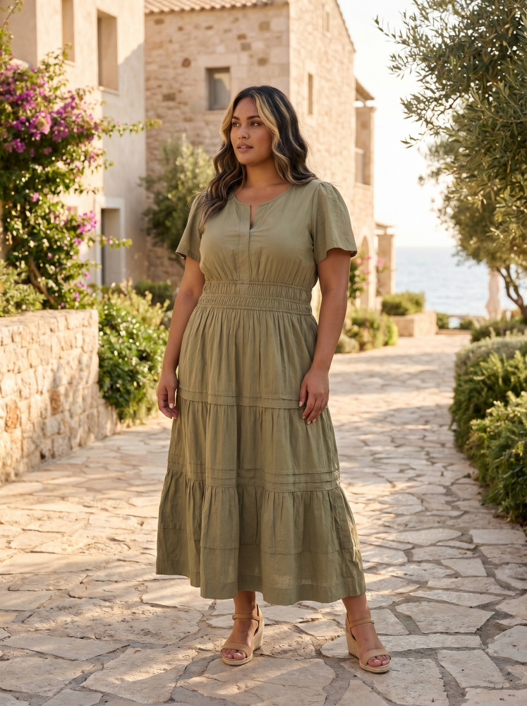 Poplin Dress Maxi Short Sleeve