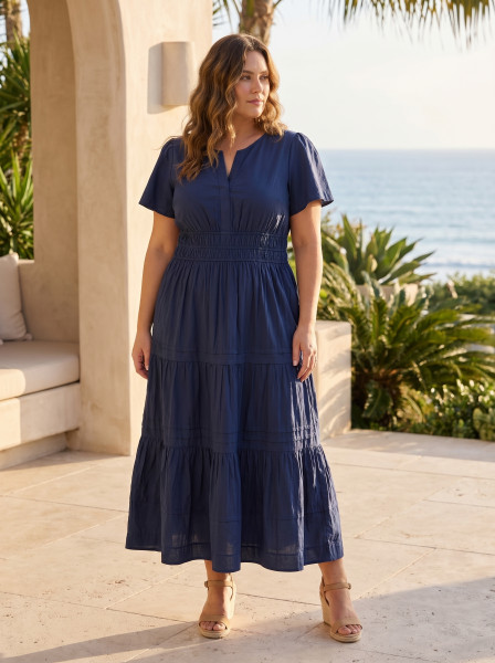 Poplin Dress Maxi Short Sleeve