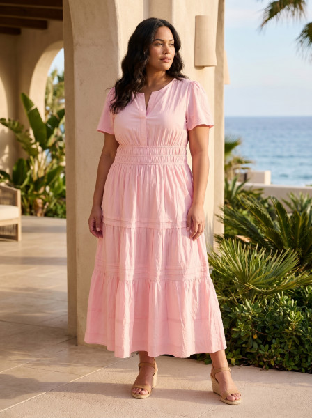 Poplin Dress Maxi Short Sleeve