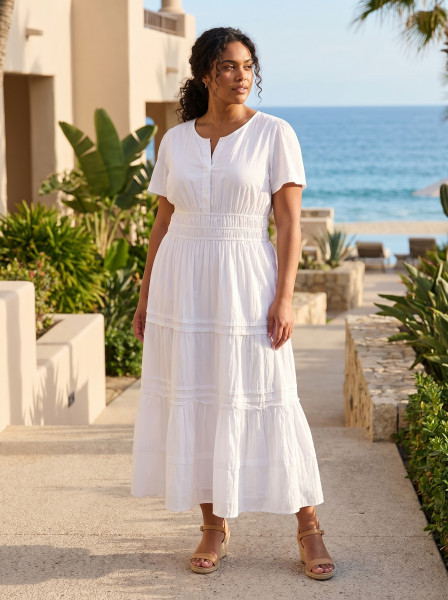 Poplin Dress Maxi Short Sleeve