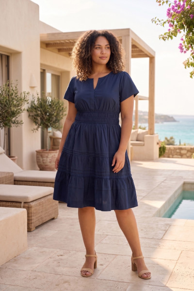 Poplin Dress Short Ruched