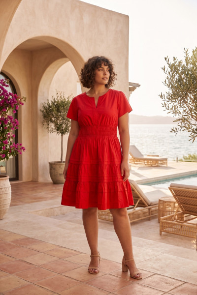 Poplin Dress Short Ruched