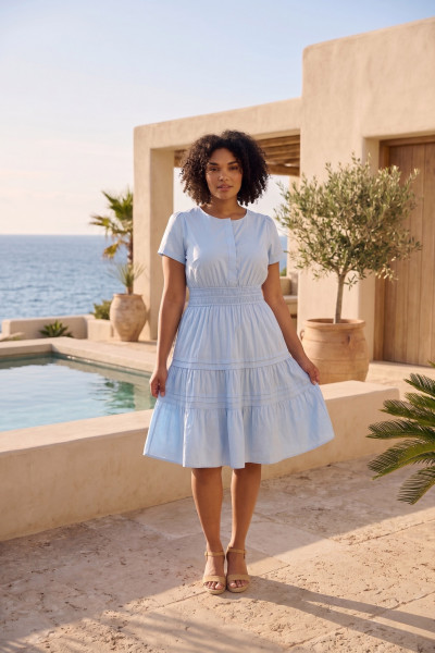 Poplin Dress Short Ruched