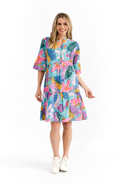 Maya Button V Neck Layer Dress