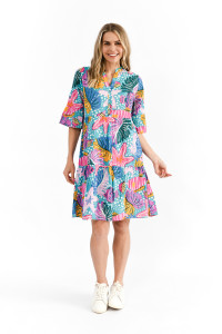 Maya Button V Neck Layer Dress