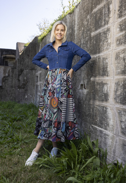 Jailhouse Rock Dress Maxi Collar Denim Mix