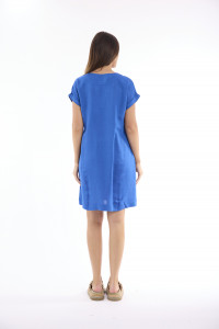 Linen Solid Dress Shift Cap Sleeve