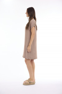 Linen Solid Dress Shift Cap Sleeve