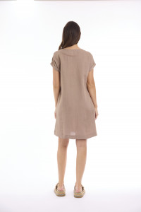 Linen Solid Dress Shift Cap Sleeve