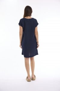 Linen Solid Dress Shift Cap Sleeve