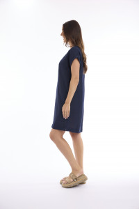 Linen Solid Dress Shift Cap Sleeve