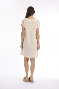 Linen Solid Dress Shift Cap Sleeve