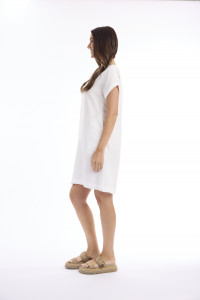 Linen Solid Dress Shift Cap Sleeve