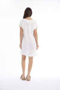 Linen Solid Dress Shift Cap Sleeve
