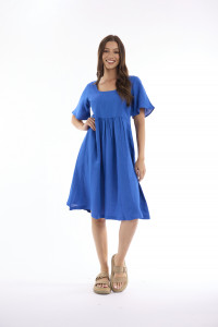 Linen Solid Dress Square Neckline
