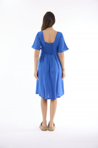 Linen Solid Dress Square Neckline