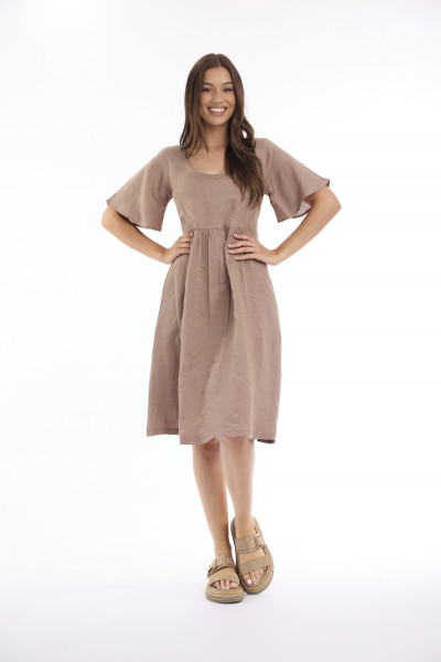 Linen Solid Dress Square Neckline