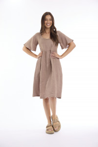 Linen Solid Dress Square Neckline