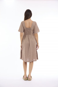 Linen Solid Dress Square Neckline