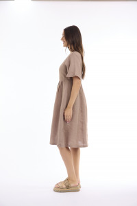 Linen Solid Dress Square Neckline