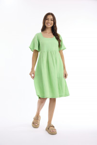 Linen Solid Dress Square Neckline