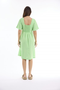 Linen Solid Dress Square Neckline