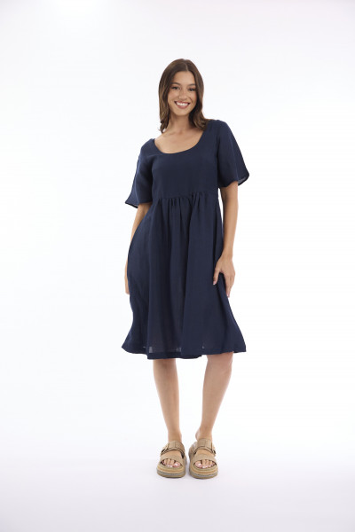 Linen Solid Dress Square Neckline