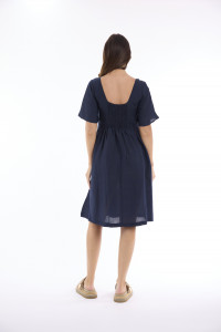Linen Solid Dress Square Neckline