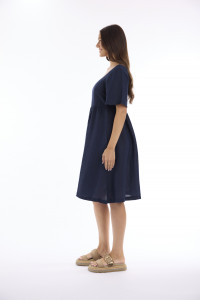 Linen Solid Dress Square Neckline