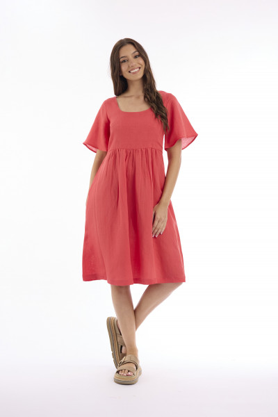 Linen Solid Dress Square Neckline