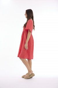 Linen Solid Dress Square Neckline