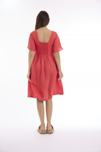 Linen Solid Dress Square Neckline