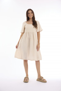 Linen Solid Dress Square Neckline