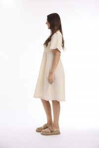 Linen Solid Dress Square Neckline