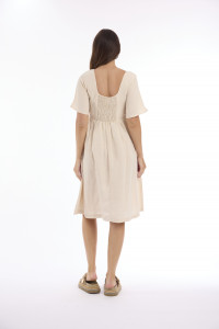 Linen Solid Dress Square Neckline