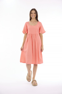 Linen Solid Dress Square Neckline