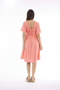 Linen Solid Dress Square Neckline