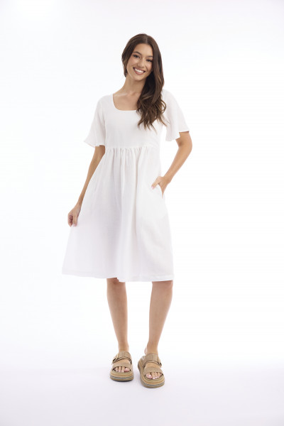 Linen Solid Dress Square Neckline