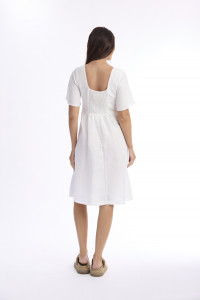 Linen Solid Dress Square Neckline