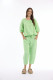 Linen Solid Top Gather Neck 3/4 Sleeve
