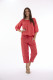 Linen Solid Top Gather Neck 3/4 Sleeve