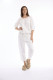 Linen Solid Top Gather Neck 3/4 Sleeve
