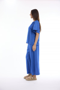 Linen Solid Top Chinese Collar Wide Sleeve
