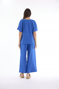 Linen Solid Top Chinese Collar Wide Sleeve