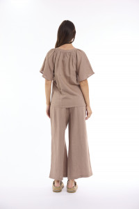 Linen Solid Top Chinese Collar Wide Sleeve