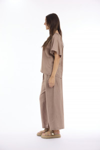 Linen Solid Top Chinese Collar Wide Sleeve